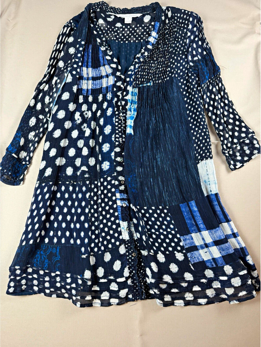 Diane von Furstenberg DVF Layla Silk Patchwork Polka Dot Mini Dress Sz 2